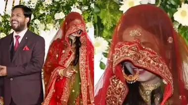Khan Sir wife reception photos go viral; Wife looks stunning in traditional ghungat outfit